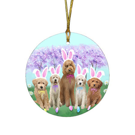 Easter Holiday Goldendoodles Dog Round Flat Christmas Ornament RFPOR57301
