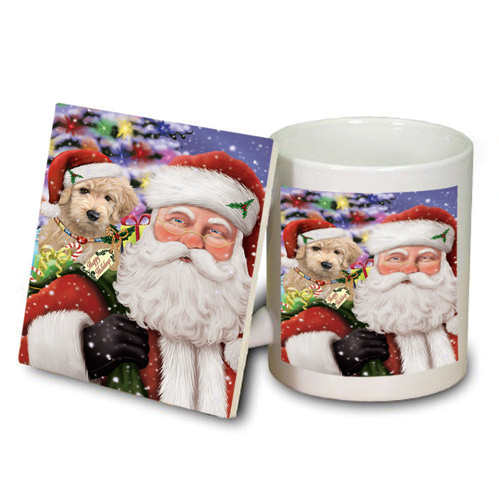 Santa Carrying Goldendoodle Dog and Christmas Presents Mug and Coaster Set MUC53679