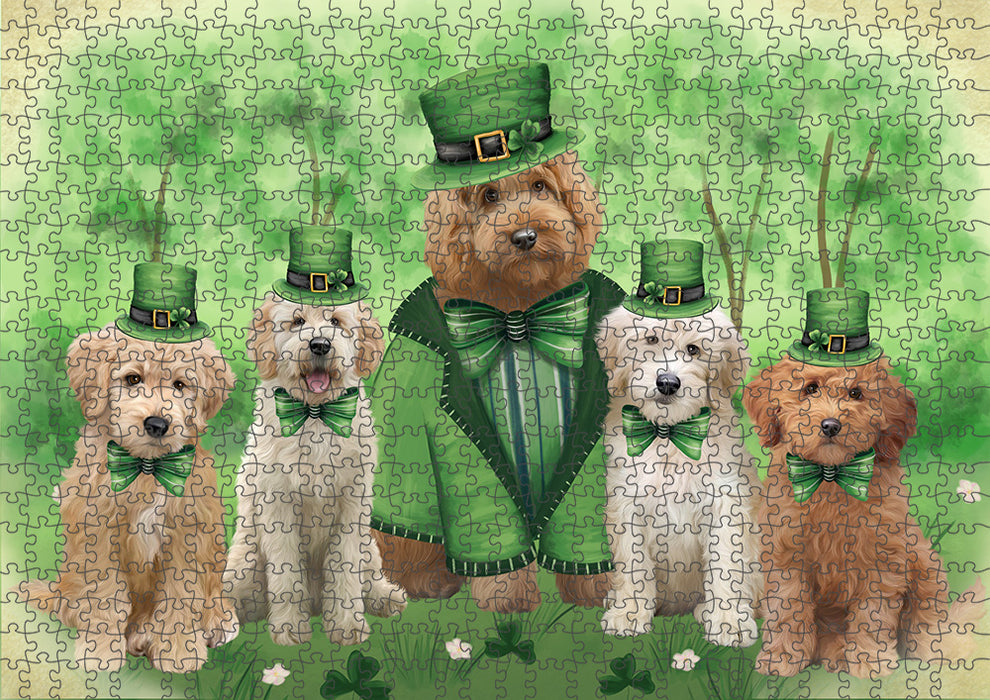 St. Patricks Day Irish Portrait Goldendoodle Dogs Portrait Jigsaw Puzzle for Adults Animal Interlocking Puzzle Game Unique Gift for Dog Lover's with Metal Tin Box PZL047
