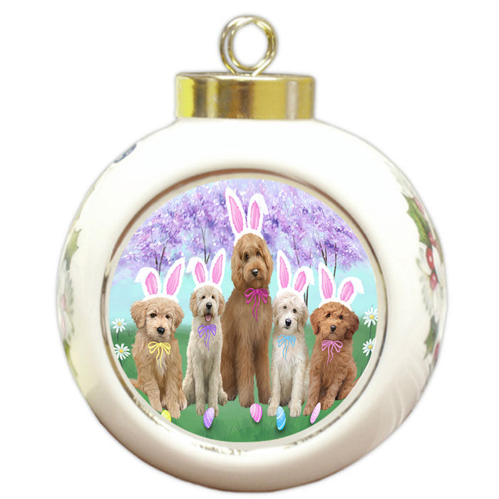 Easter Holiday Goldendoodles Dog Round Ball Christmas Ornament RBPOR57301