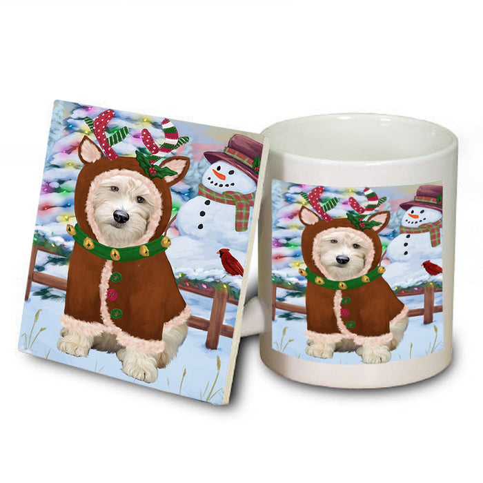 Christmas Gingerbread House Candyfest Goldendoodle Dog Mug and Coaster Set MUC56335