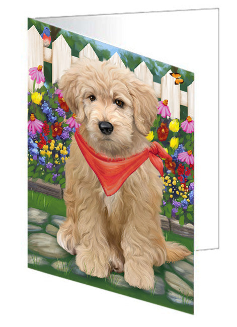 Spring Floral Goldendoodle Dog Handmade Artwork Assorted Pets Greeting Cards and Note Cards with Envelopes for All Occasions and Holiday Seasons GCD60797