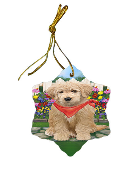 Spring Floral Goldendoodle Dog Star Porcelain Ornament SPOR52247