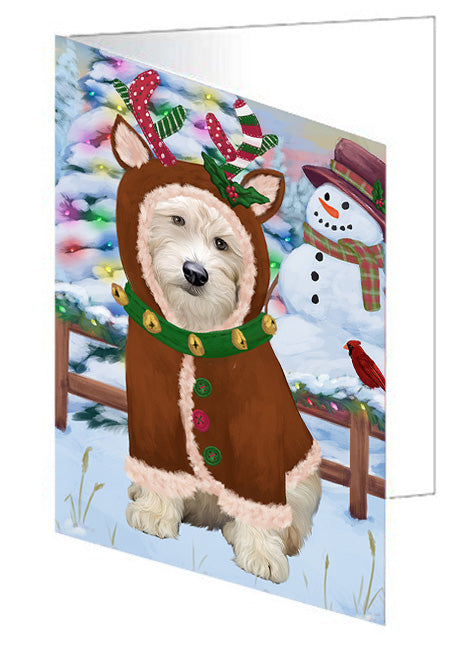 Christmas Gingerbread House Candyfest Goldendoodle Dog Handmade Artwork Assorted Pets Greeting Cards and Note Cards with Envelopes for All Occasions and Holiday Seasons GCD73544