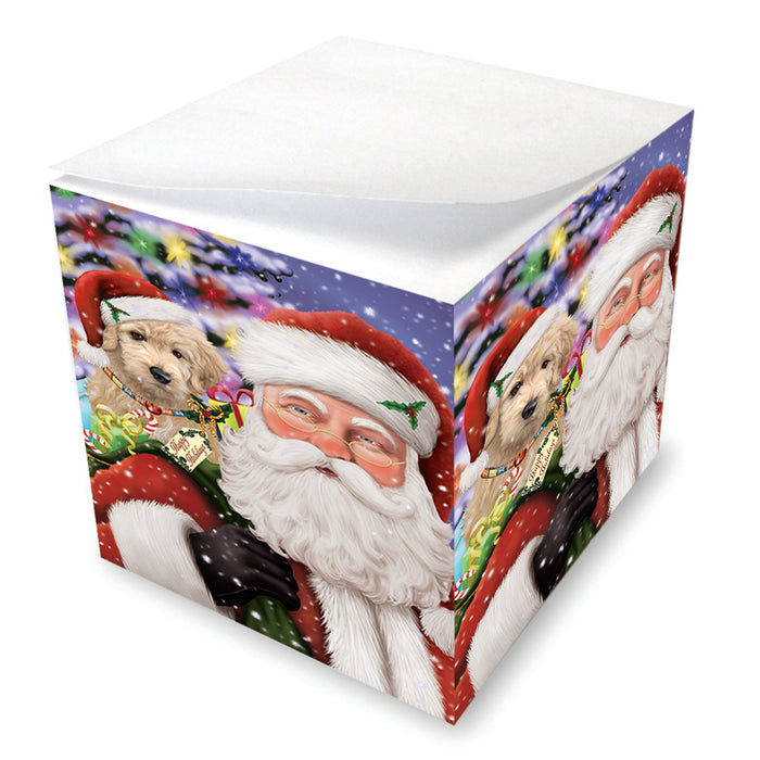 Santa Carrying Goldendoodle Dog and Christmas Presents Note Cube NOC55333