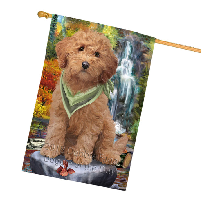 Scenic Waterfall Goldendoodle Dog House Flag FLG52024