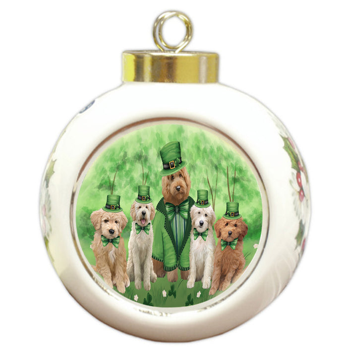 St. Patricks Day Irish Portrait Goldendoodle Dogs Round Ball Christmas Ornament RBPOR58131