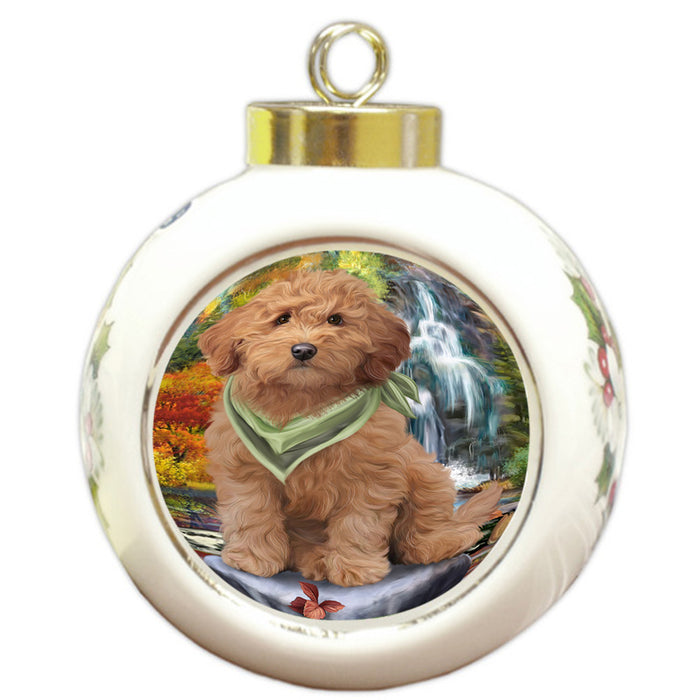 Scenic Waterfall Goldendoodle Dog Round Ball Christmas Ornament RBPOR51891