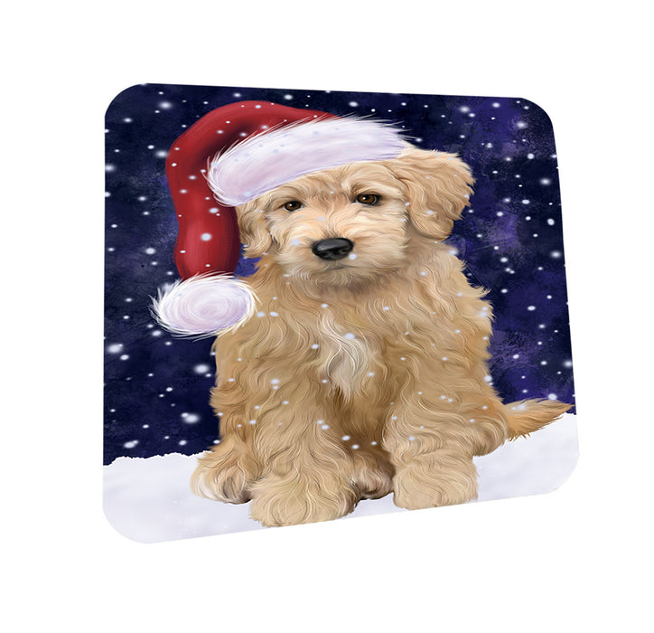 Let it Snow Christmas Holiday Goldendoodle Dog Wearing Santa Hat Mug and Coaster Set MUC54287