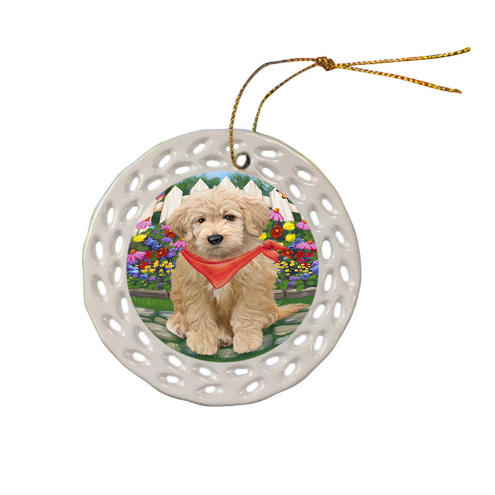 Spring Floral Goldendoodle Dog Ceramic Doily Ornament DPOR52256
