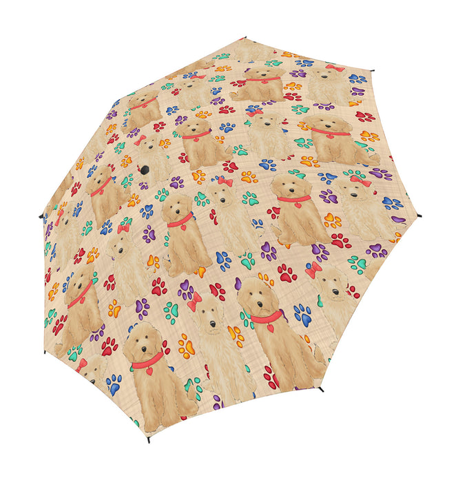 Rainbow Paw Print Goldendoodle Dogs Red Semi-Automatic Foldable Umbrella