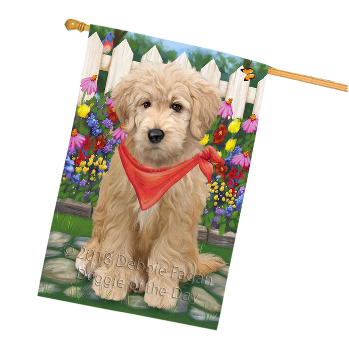 Spring Floral Goldendoodle Dog House Flag FLG52337