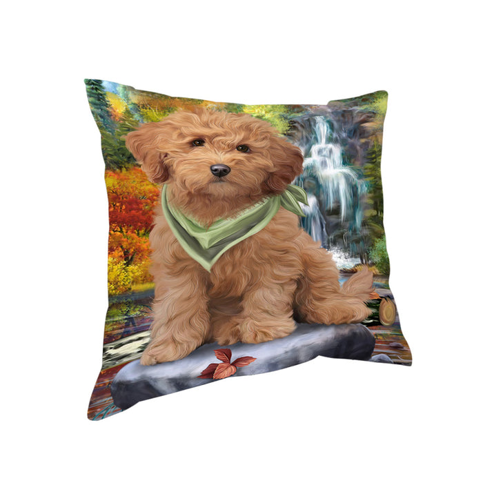 Scenic Waterfall Goldendoodle Dog Pillow PIL63928