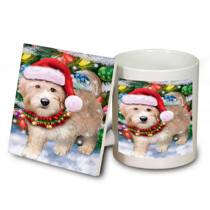 Trotting in the Snow Goldendoodle Dog Mug and Coaster Set MUC54574