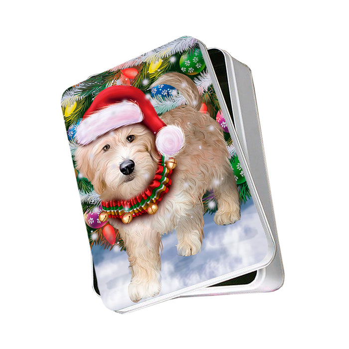 Trotting in the Snow Goldendoodle Dog Photo Storage Tin PITN54525