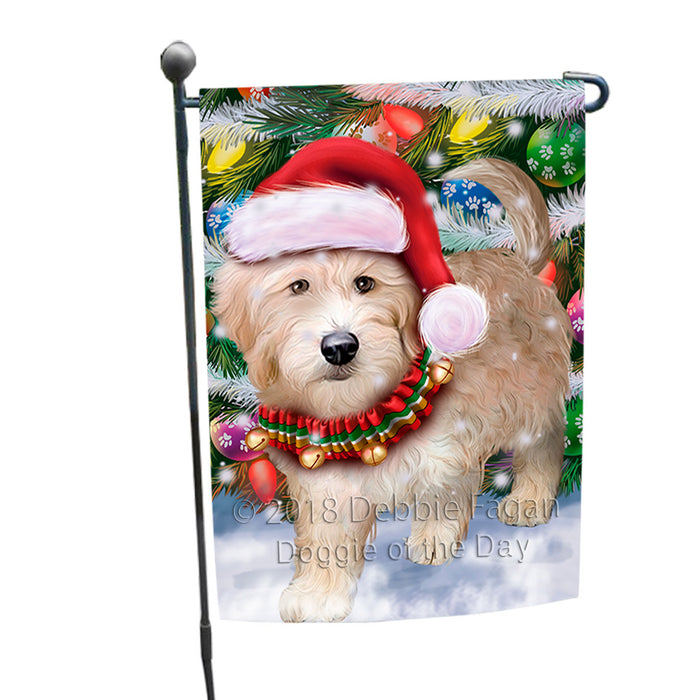 Trotting in the Snow Goldendoodle Dog Garden Flag GFLG54772
