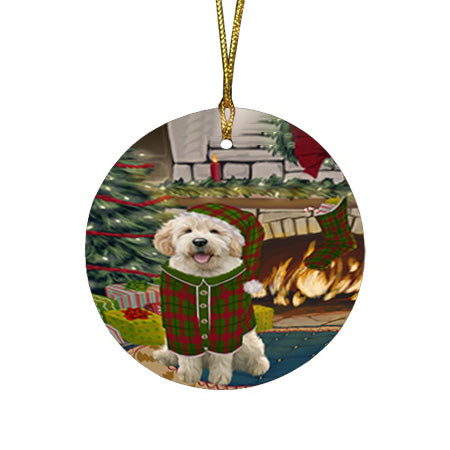 The Stocking was Hung Goldendoodle Dog Round Flat Christmas Ornament RFPOR55673