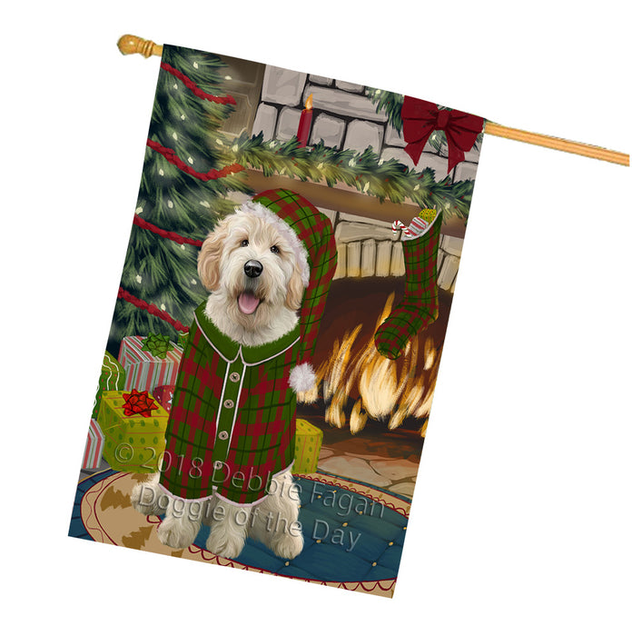 The Stocking was Hung Goldendoodle Dog House Flag FLG55746