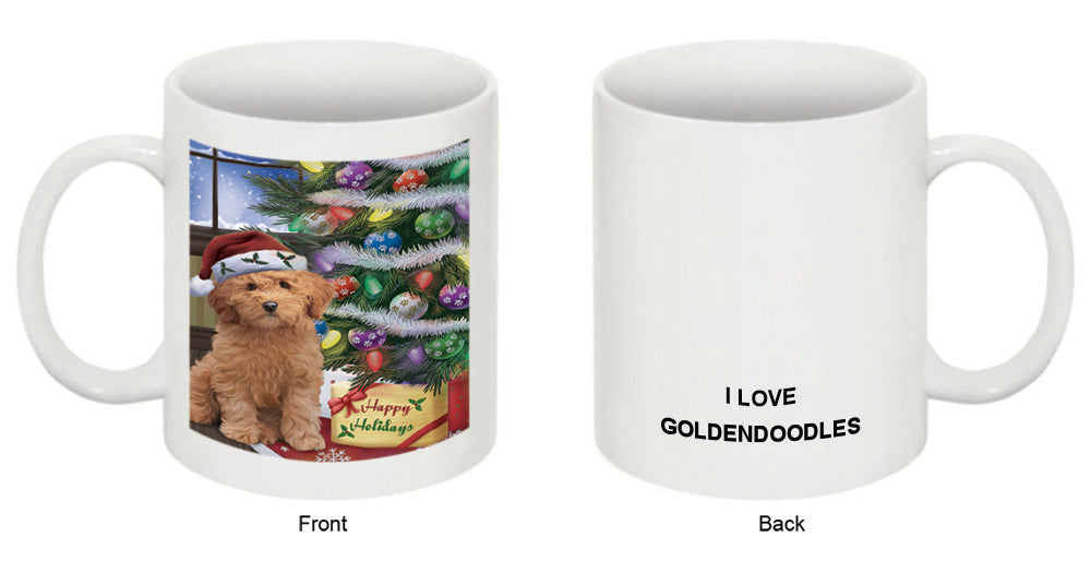Christmas Happy Holidays Goldendoodle Dog with Tree and Presents Coffee Mug MUG48855