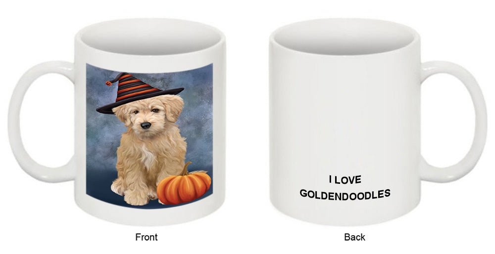 Happy Halloween Goldendoodle Dog Wearing Witch Hat with Pumpkin Coffee Mug MUG50125