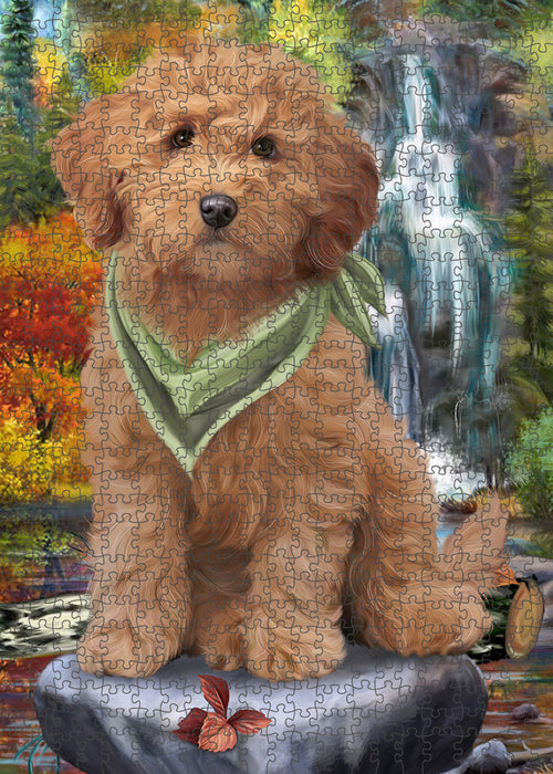 Scenic Waterfall Goldendoodle Dog Puzzle with Photo Tin PUZL59760