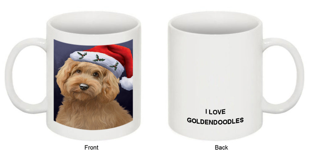 Christmas Holidays Goldendoodle Dog Wearing Santa Hat Portrait Head Coffee Mug MUG48894