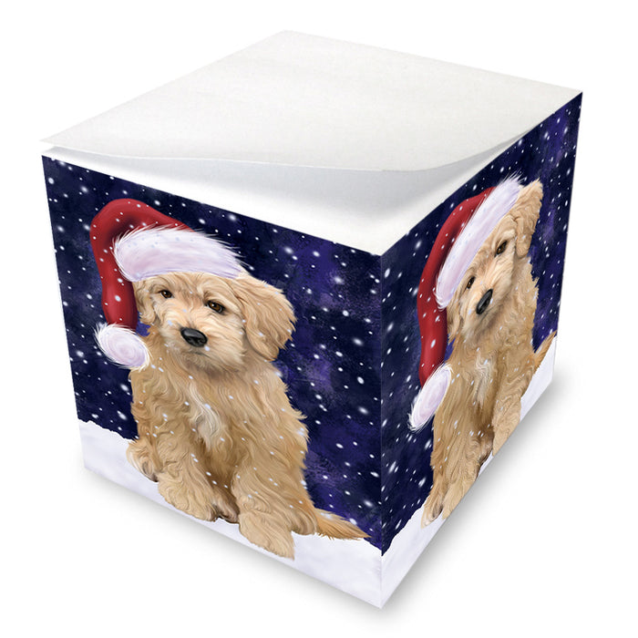 Let it Snow Christmas Holiday Goldendoodle Dog Wearing Santa Hat Note Cube NOC55941