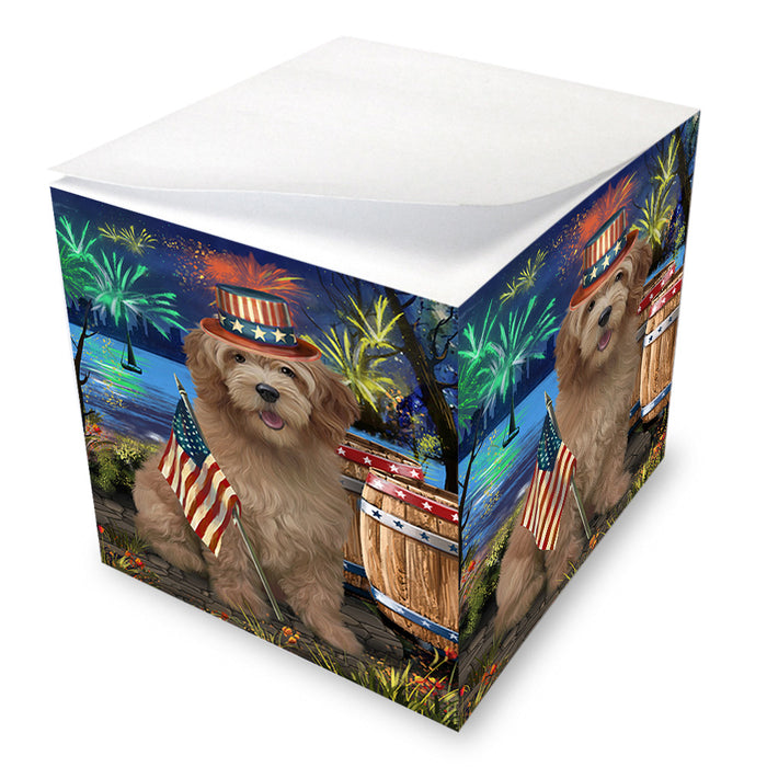 4th of July Independence Day Firework Goldendoodle Dog Note Cube NOC55694
