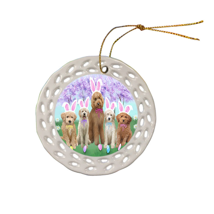 Easter Holiday Goldendoodles Dog Ceramic Doily Ornament DPOR57301