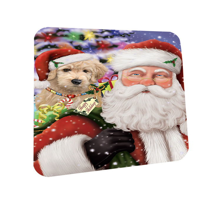 Santa Carrying Goldendoodle Dog and Christmas Presents Coasters Set of 4 CST53645
