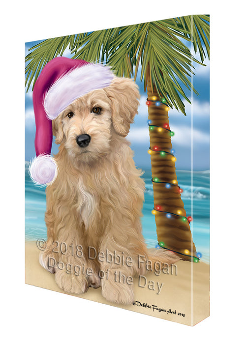 Summertime Happy Holidays Christmas Goldendoodle Dog on Tropical Island Beach Canvas Print Wall Art Décor CVS108863