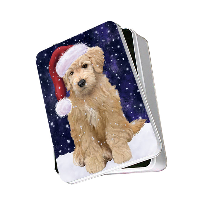Let it Snow Christmas Holiday Goldendoodle Dog Wearing Santa Hat Photo Storage Tin PITN54238