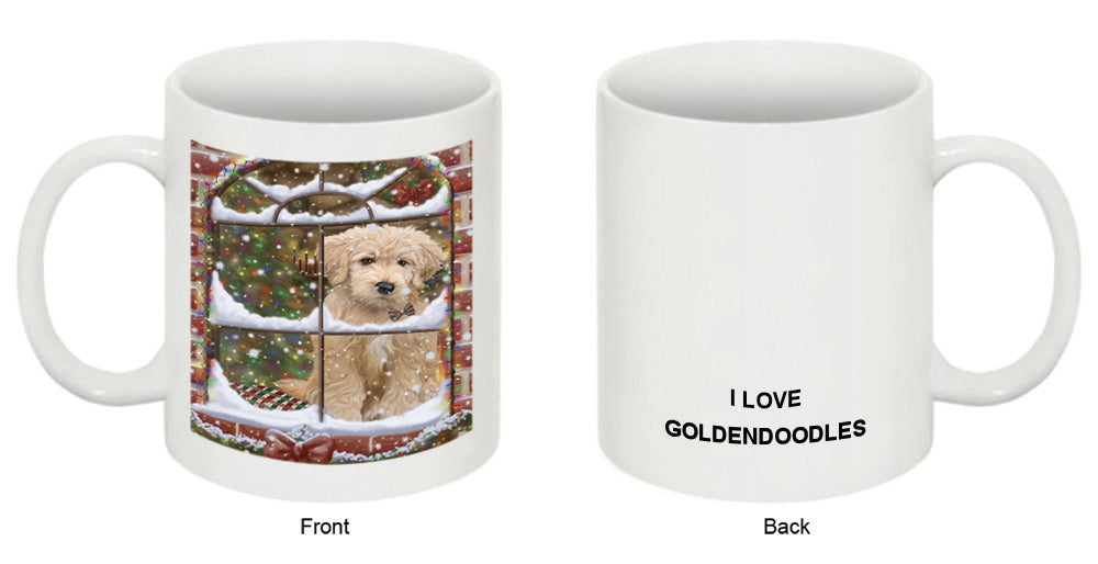 Please Come Home For Christmas Goldendoodle Dog Sitting In Window Coffee Mug MUG49029