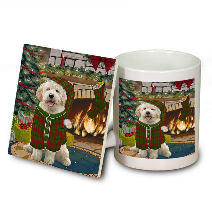 The Stocking was Hung Goldendoodle Dog Mug and Coaster Set MUC55309