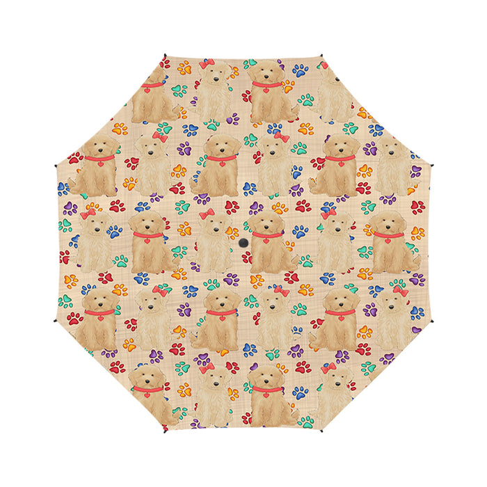 Rainbow Paw Print Goldendoodle Dogs Red Semi-Automatic Foldable Umbrella