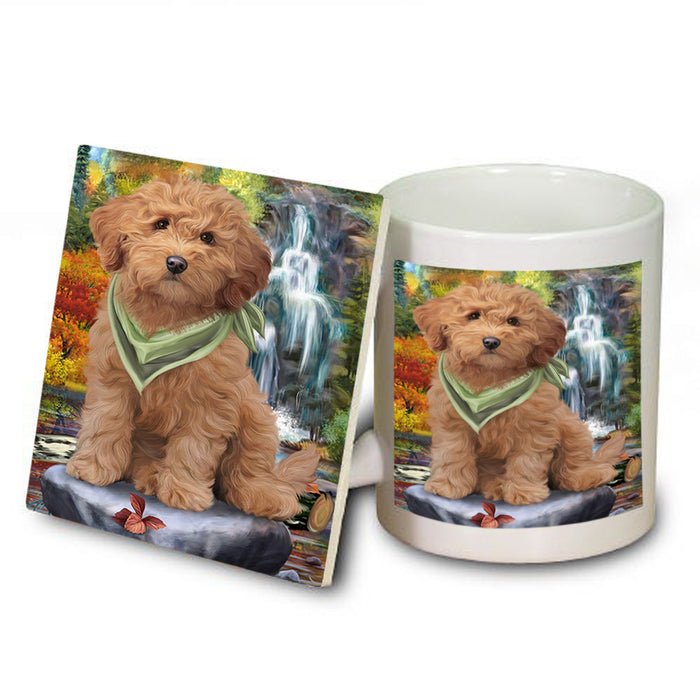 Scenic Waterfall Goldendoodle Dog Mug and Coaster Set MUC51883