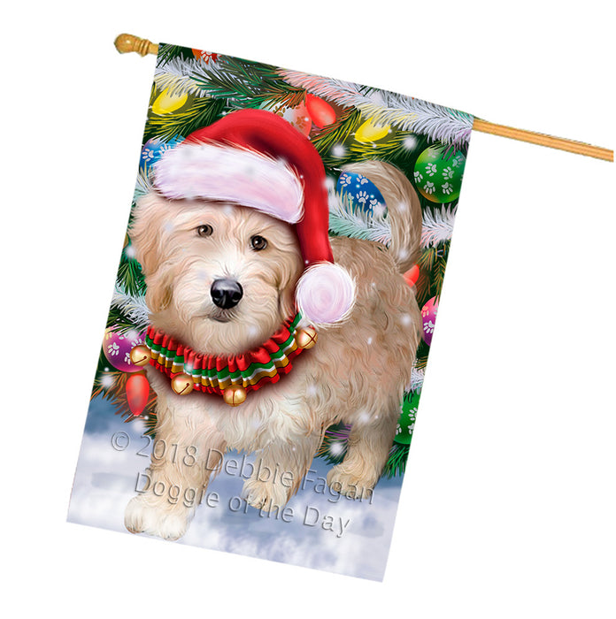 Trotting in the Snow Goldendoodle Dog House Flag FLG54908