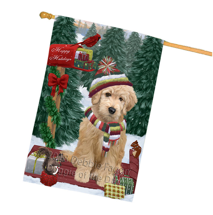 Merry Christmas Woodland Sled Goldendoodle Dog House Flag FLG55365