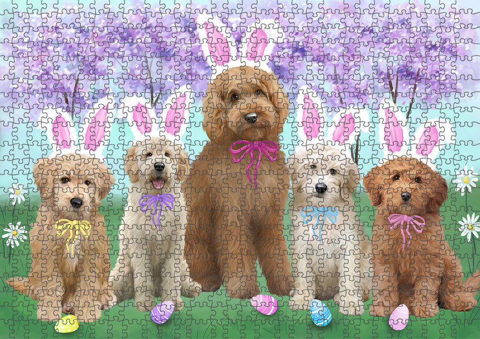 Easter Holiday Goldendoodles Dog Puzzle with Photo Tin PUZL95916
