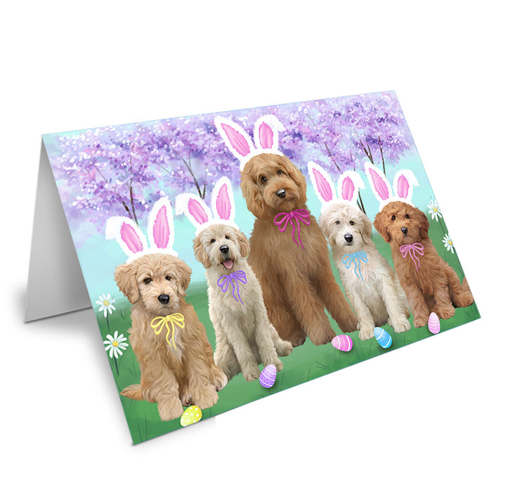 Easter Holiday Goldendoodles Dog Handmade Artwork Assorted Pets Greeting Cards and Note Cards with Envelopes for All Occasions and Holiday Seasons GCD76214
