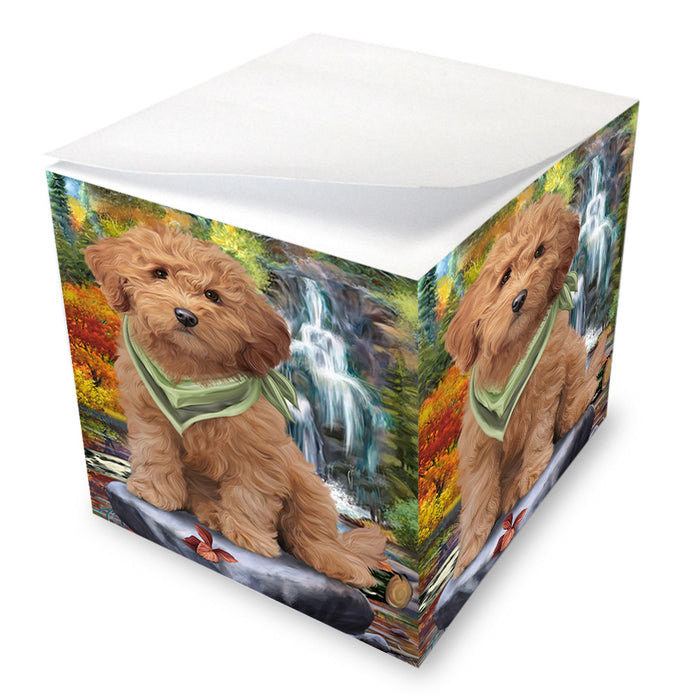Scenic Waterfall Goldendoodle Dog Note Cube NOC51891