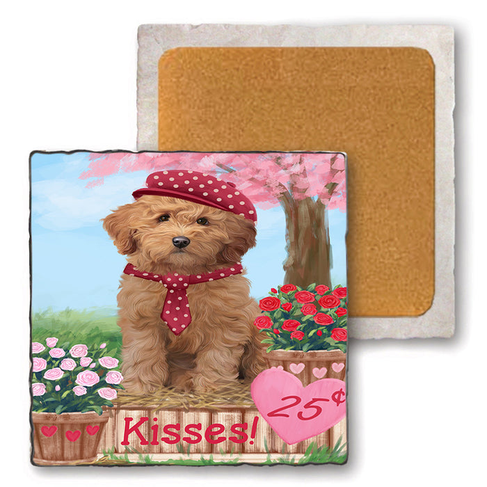 Rosie 25 Cent Kisses Goldendoodle Dog Set of 4 Natural Stone Marble Tile Coasters MCST50874