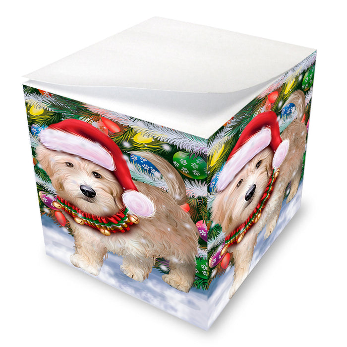 Trotting in the Snow Goldendoodle Dog Note Cube NOC56228