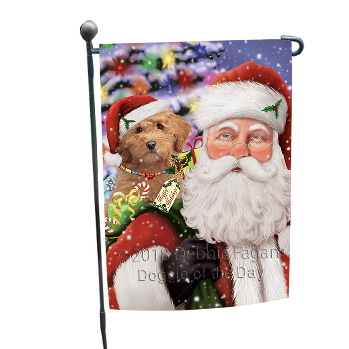 Santa Carrying Goldendoodle Dog and Christmas Presents Garden Flag GFLG53750