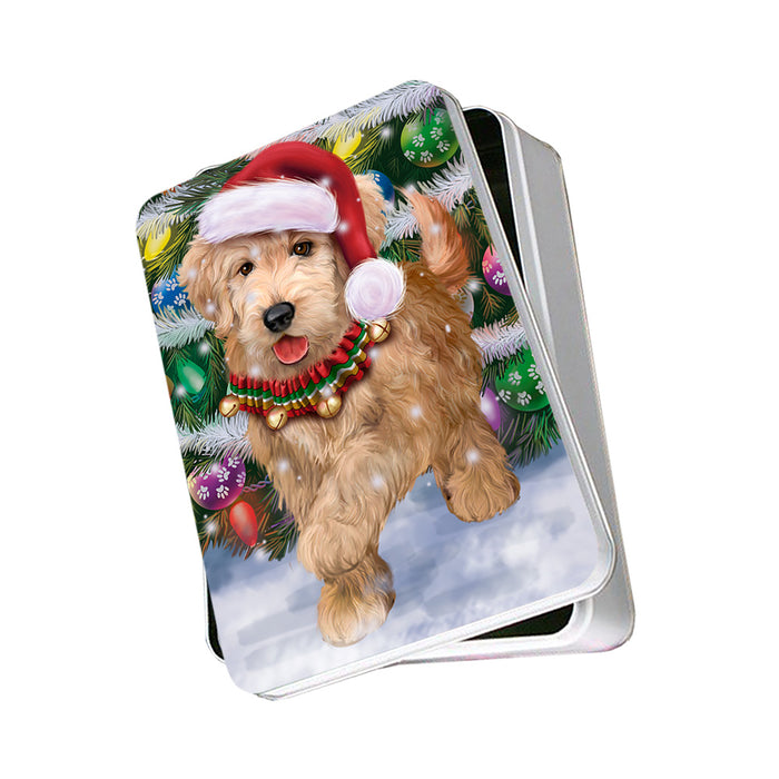 Trotting in the Snow Goldendoodle Dog Photo Storage Tin PITN54526