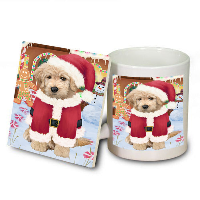 Christmas Gingerbread House Candyfest Goldendoodle Dog Mug and Coaster Set MUC56336