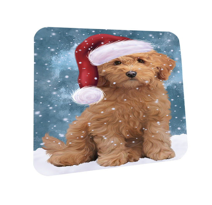 Let it Snow Christmas Holiday Goldendoodle Dog Wearing Santa Hat Mug and Coaster Set MUC54288