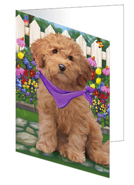 Spring Floral Goldendoodle Dog Handmade Artwork Assorted Pets Greeting Cards and Note Cards with Envelopes for All Occasions and Holiday Seasons GCD60800