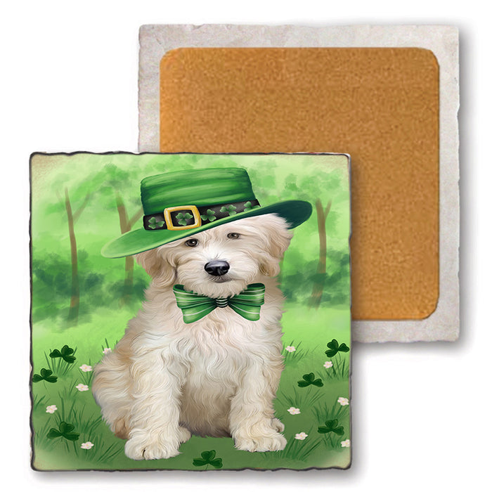 St. Patricks Day Irish Portrait Goldendoodle Dog Set of 4 Natural Stone Marble Tile Coasters MCST52005