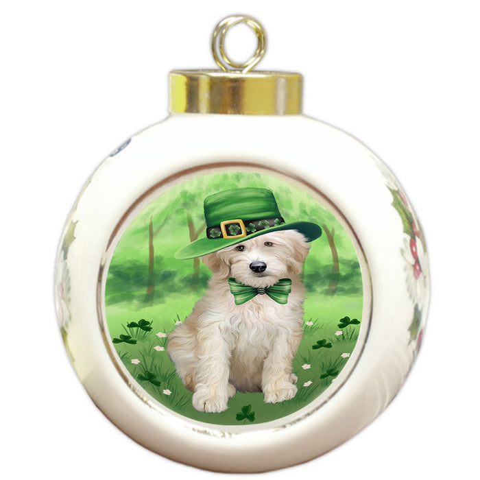 St. Patricks Day Irish Portrait Goldendoodle Dog Round Ball Christmas Ornament RBPOR58132